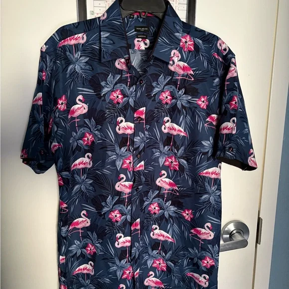 Rosso Milano Blue Floral Short Sleeve Button-Up Shirt Men's XL - Picture 8 of 8